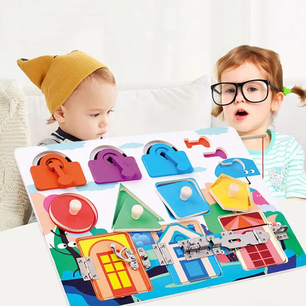 Montessori Spielzeug Beschäftigt Bord für Kind Lernen Schloss Frühe Pädagogische Sensorischen Form Farbe Passenden Baby Spiel Holz Spielzeug Für Kinder