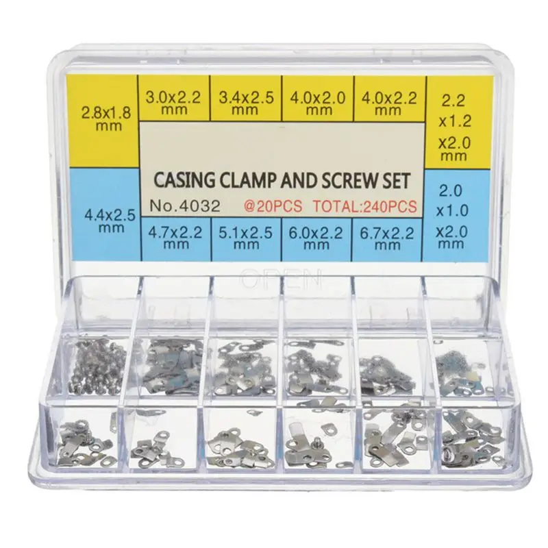 

240Pcs Watch Casing Clamp Movement Adapter Securing Screw Washer Repair Part Tool