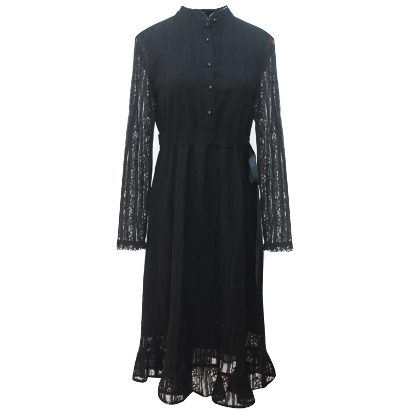 

plus size lace dress new arrival full sleeves knee length empire waist slim mandarin collar office party fashion women dress