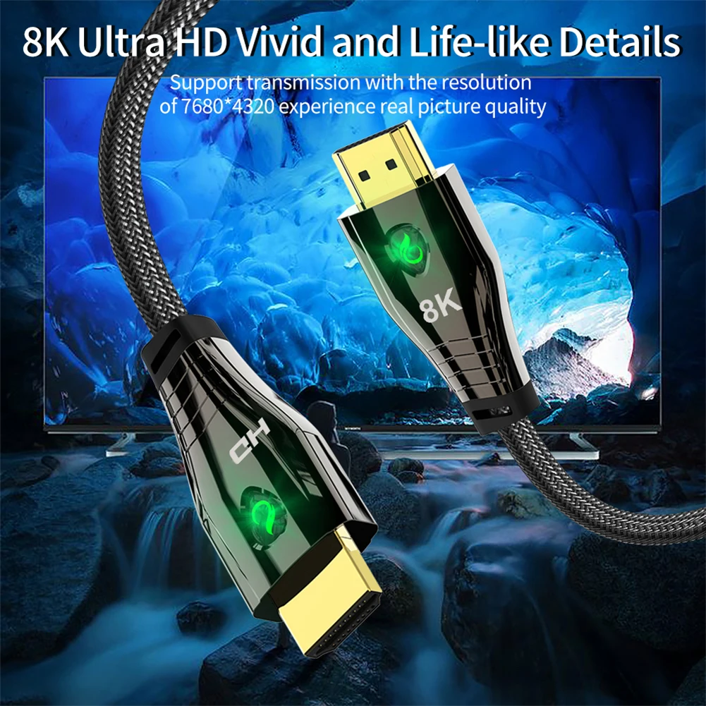 

High Speed 8K 60Hz HDMI-compatible 2.1 Cable 48Gbps HD 3D Audio Video Cable Braided Cord for Apple TV Switch CD DVD Xbox
