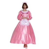 pink bib lace long bubble sleeve long tube skirt role play long dress