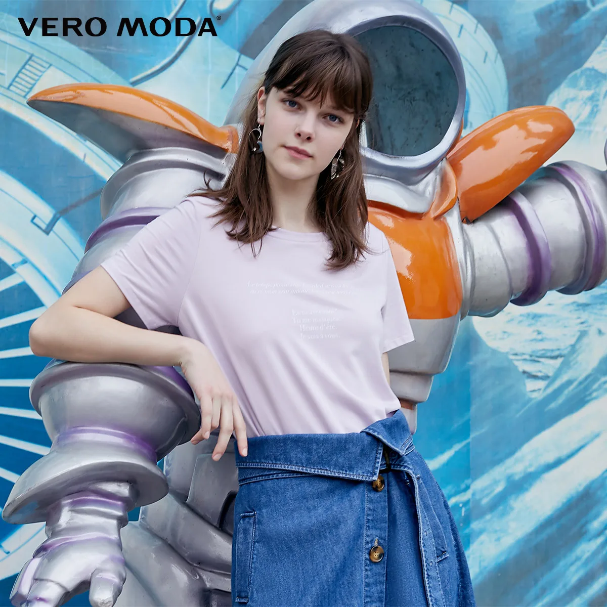 ORCHID P Vero Moda женская футболка с буквенным принтом и вырезом | 319201561 - Цвет: ORCHID P