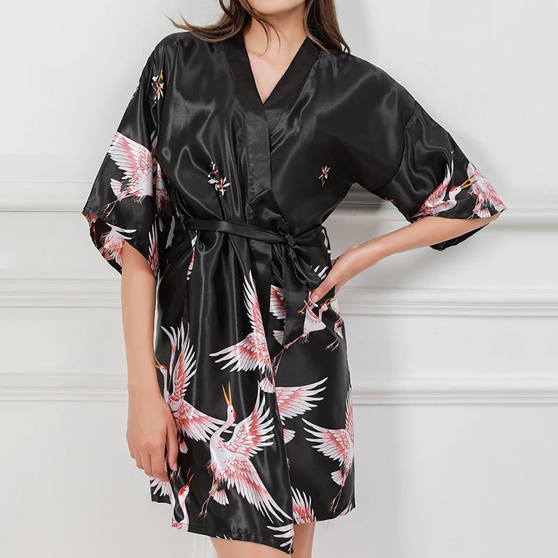 

Women Nightdress Suit Cranes Figure Short Print Pajamas Breathable For Summer H9