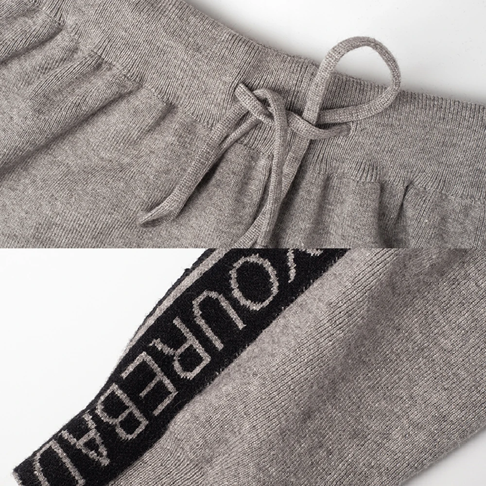 

Women Knitted Zipper Sweater Pants 2 pcs Track Suit Autumn Winter Casual Letter Juquard Jumpers Top and Trousers Clothing Sets