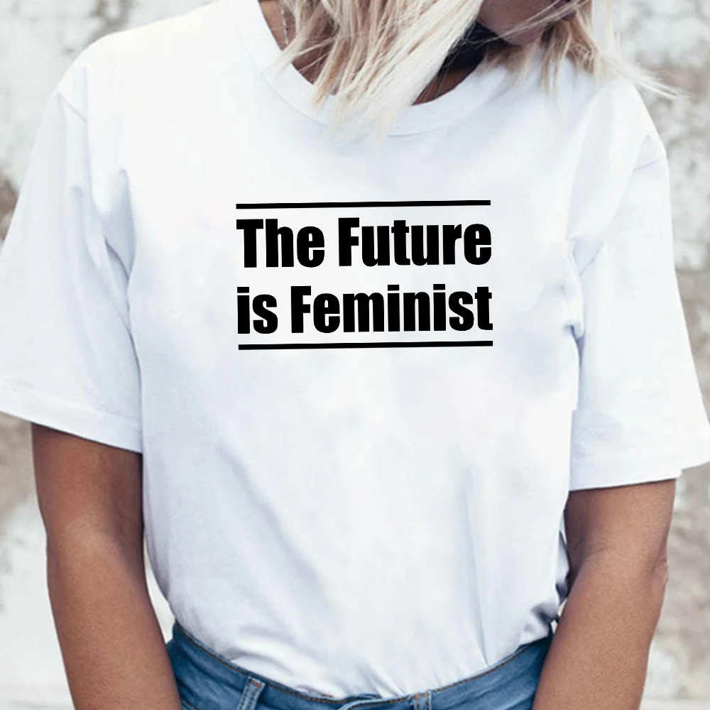 

The Future is Feminist Letter Women T-shirts Girls can do Anything Fashion Harajuku Popular Tops White Crewneck Tshirt