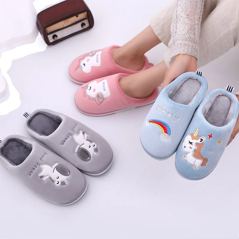 

Fluffy Shoes for Women 2021 Cute Kawaii Cartoon Slippers Ladies Winter Home Pattern Indoor House Ladies Female Flat Thick Heels