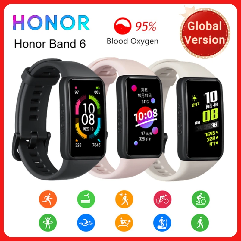 Оригинальный Honor Band 6 глобальная Версия смарт часы браслет Водонепроницаемый
