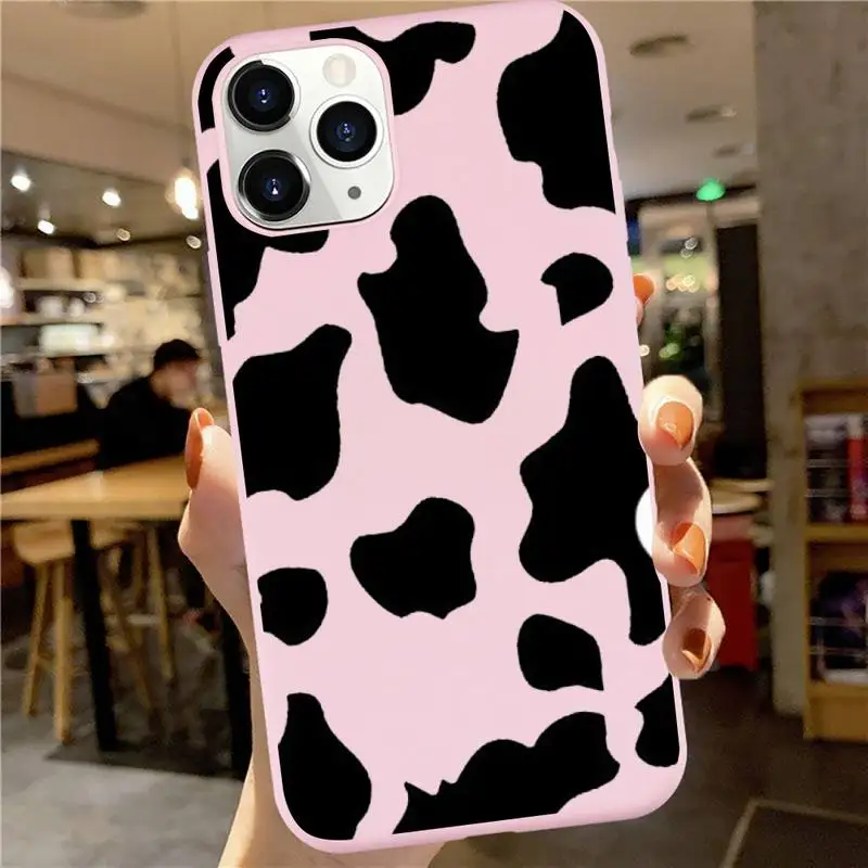 

Cow Pattern Black White pattern luxury Phone Case funda Candy Color for iPhone 6 7 8 11 12 s mini pro X XS XR MAX Plus