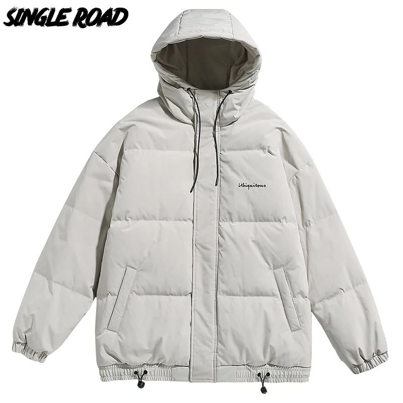 

Single Road Men's Cotton Padded Jacket 2021 Winter Parka Solid Harajuku Windproof Coat Hip Hop Streetwear Hooded Jacket For Men
