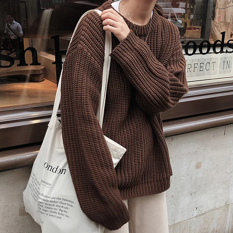 Женский свитер с круглым вырезом BGTEEVER теплый вязаный пуловер в Корейском стиле