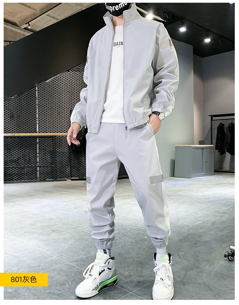 

Новинка 2021, мужская спортивная одежда, свитшот на молнии + спортивные брюки, повседневный костюм, однотонная прострочка, модный спортивный к...