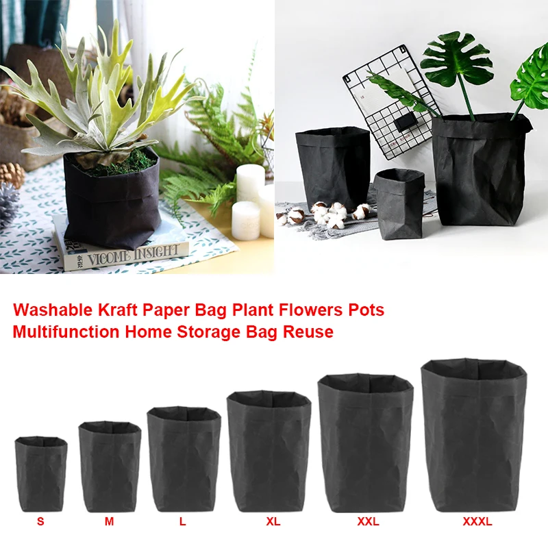 

Washable Kraft Paper Bag Multifunction Shimmering Reuse Storage Bag Pots For Plant Flowers Home Decor