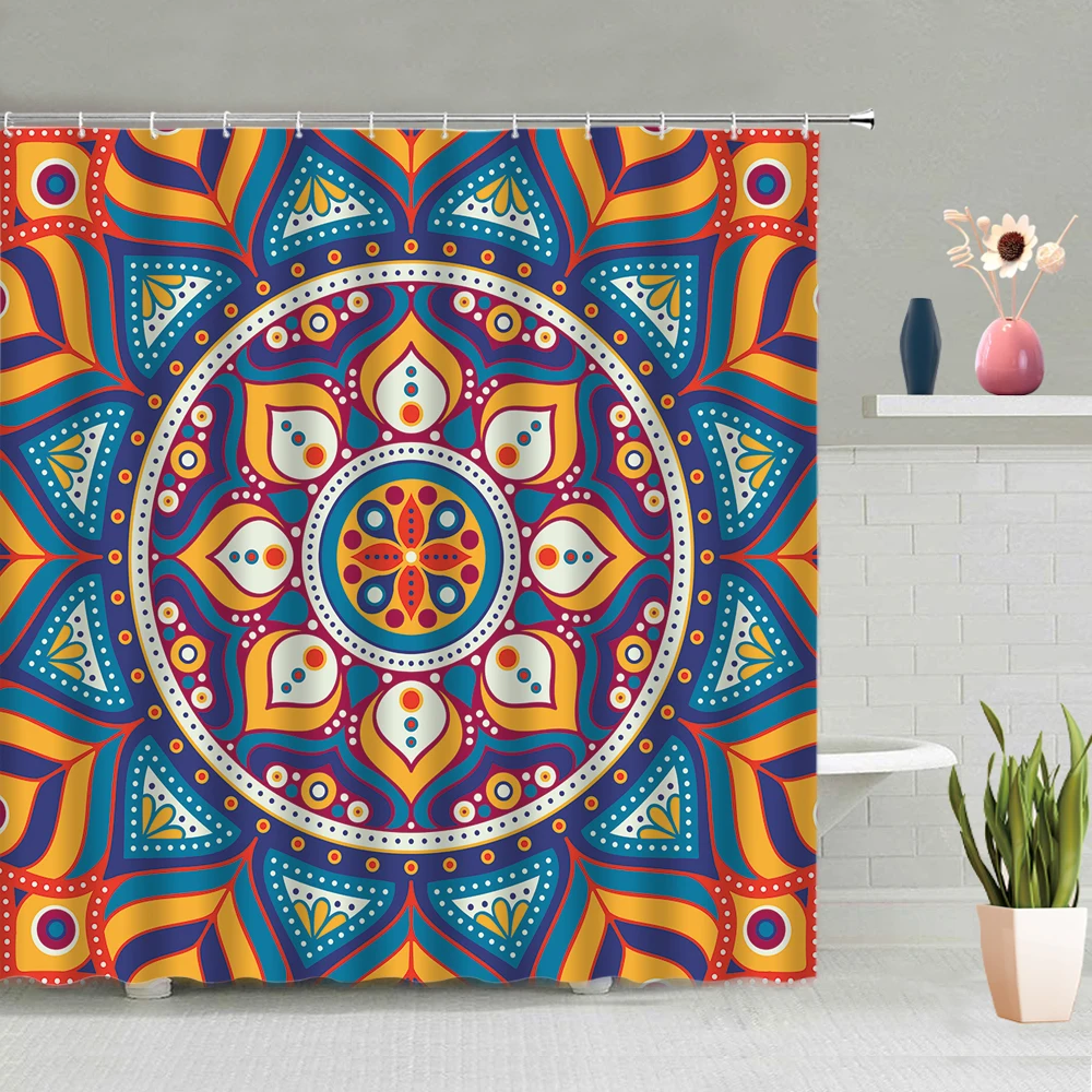 

Bohemian Mandala Flower Shower Curtain Indian Ethnic Style Geometric Abstract Background Bathroom Curtains With Hooks Washable