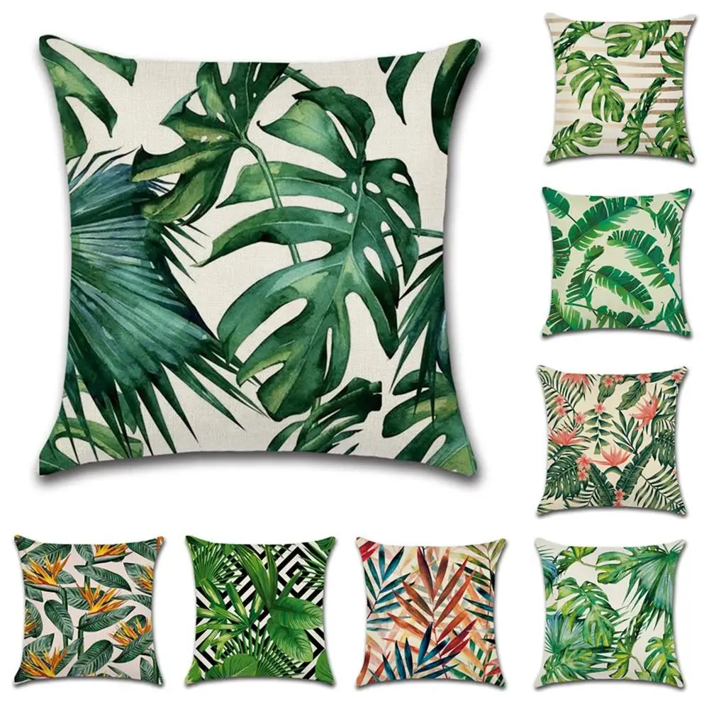 

Tropical Plants Pillow Case Green Leaves Cotton Linen Pillowcase Plants Decorative Pillowcases Cover poszewka kussensloop ZT255