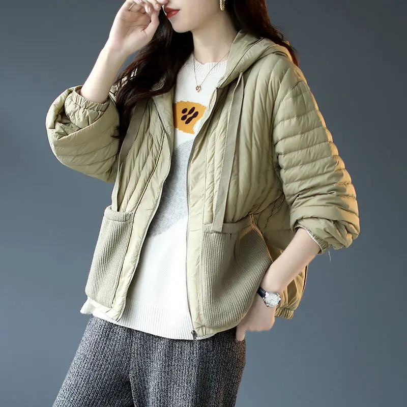 

Winter New Style Hooded Stitching Short Warm Jacket Female Korean Version Loose Long-sleeved Ladies Coats Women Clothing P2547
