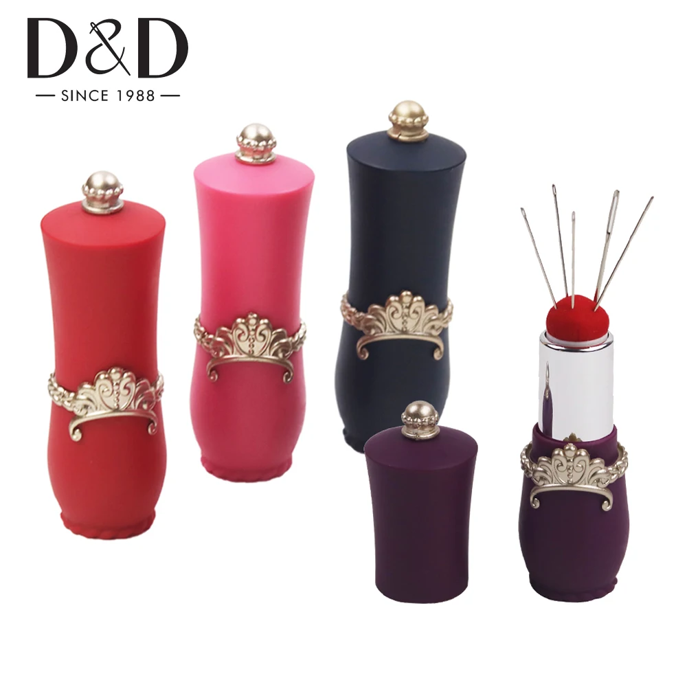 24pcs/Set Fashion Lipstick Shaped Needles Pin Cushion with 5 Sewing Pincushion Rotatable Needle Holder Tool|pin cushion|sewing pin cushionsewing pins