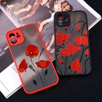 poppy flower bloom phone case red color matte transparent for iphone 12 mini pro max 11 x xr xs 7 8 plus cover coque
