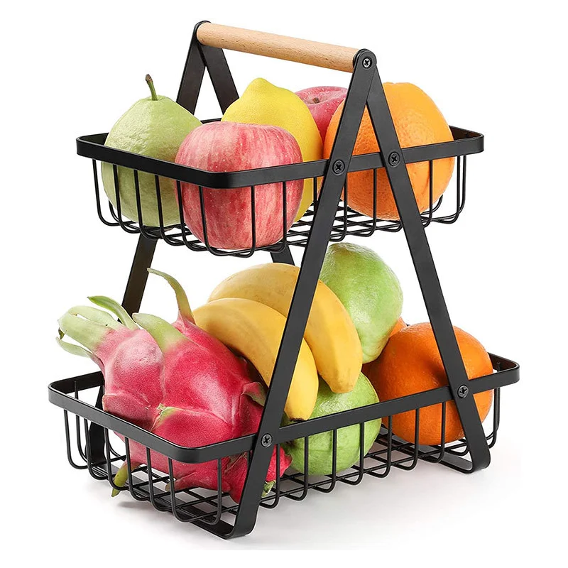 

Nordic Folding Double Layer Portable Wrought Iron Basket Kitchen Storage Basket Rack Storage Rack Fruit Basket