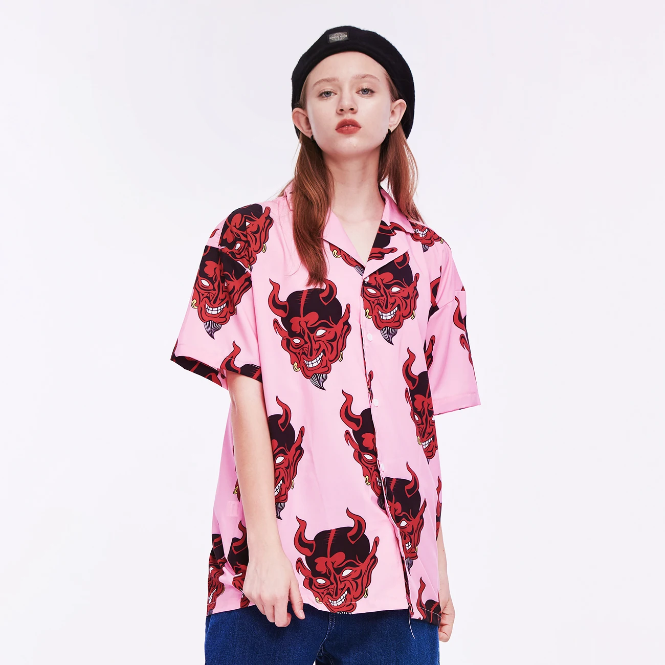 Женская рубашка с принтом демонов Повседневная Свободная блузка в стиле