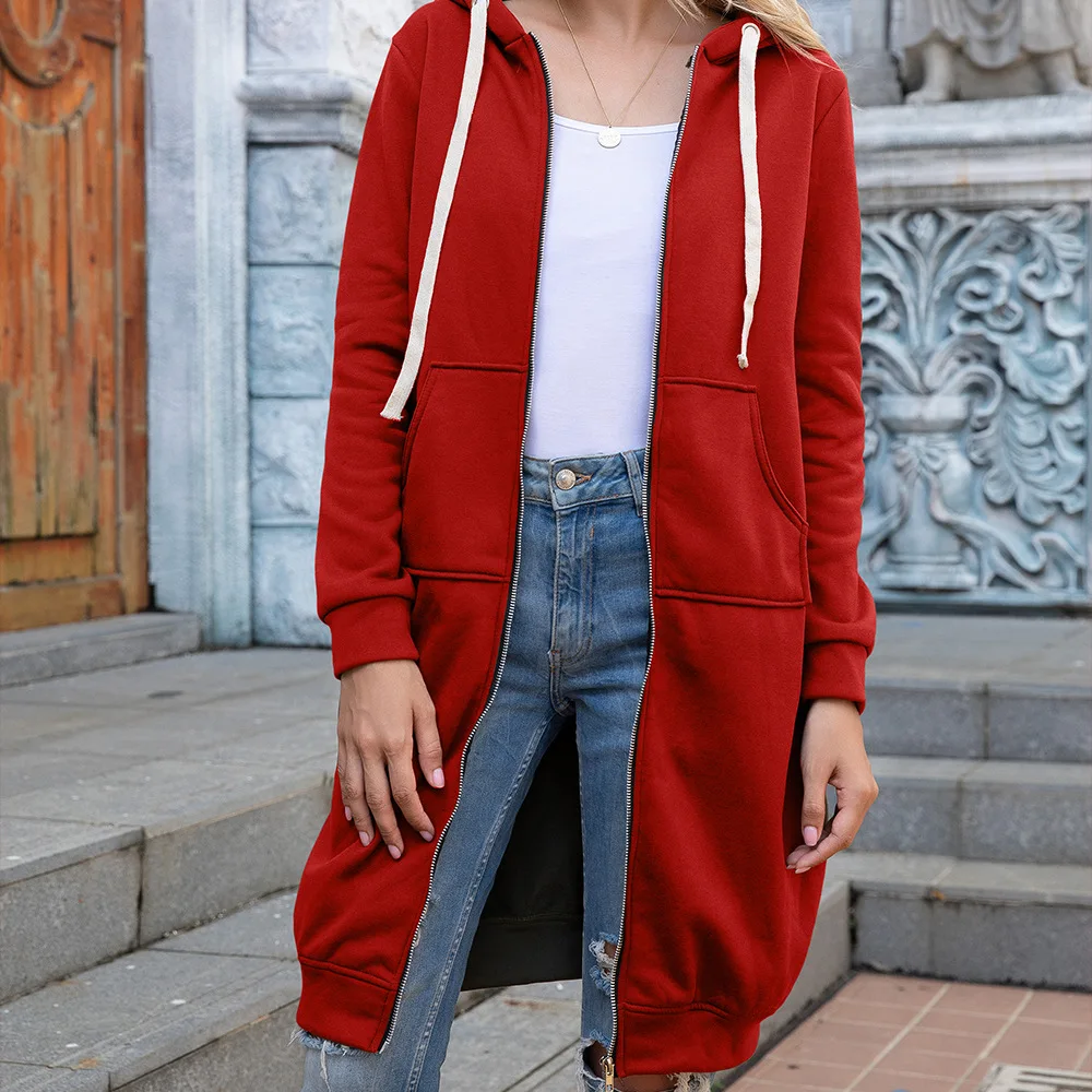 

Autumn and winter sweater plus size loose cardigan hooded mid-length zipper jacket women