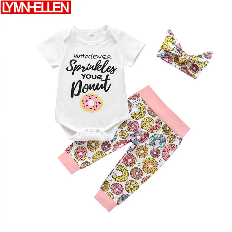 

Newborn Clothes Girls' Jumpsuit 3pcs Summer Baby Donut Pants Short Sleeve Bodysuit Climbing Suit Bowknot for Girl Child