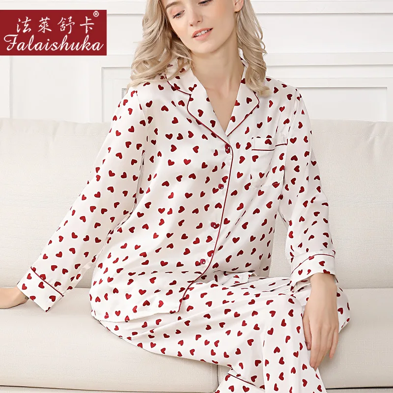 Lady Silk Stain Pajamas Floral Print High Quality 2020 Silk Homewears Spring Summer Full Sleeve Sleepwear Pajamas Sets Female