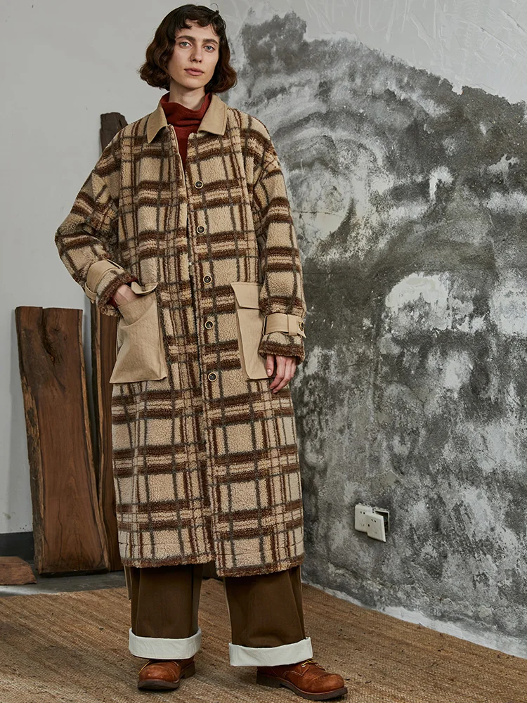 IRINACH51 Fall Winter 2019 New Collection long plaid berber fleece wool coat women | Женская одежда