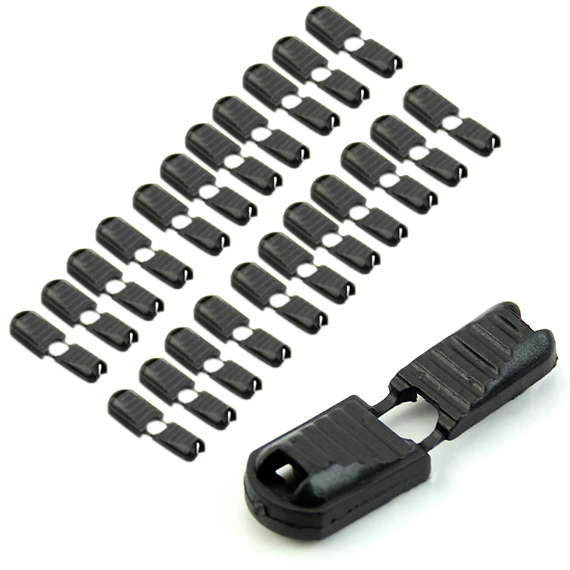 

20 Pcs Black Paracord Plastic Bag Zippers Flat Button Pull Replacement