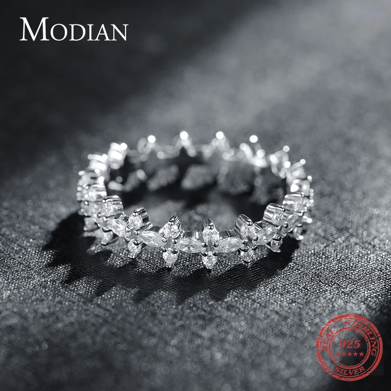 Modian 100% реальные 925 Sterlihg серебряные ромбовидные прозрачные CZ штабелируемые кольца