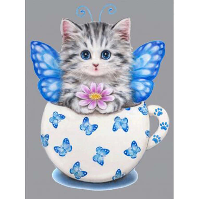 

5D DIY Animal Painting Diamond Painting Square/Round Diamond Cup Kitten Cute Picture Cross Stitch Decoration Artwork BM896