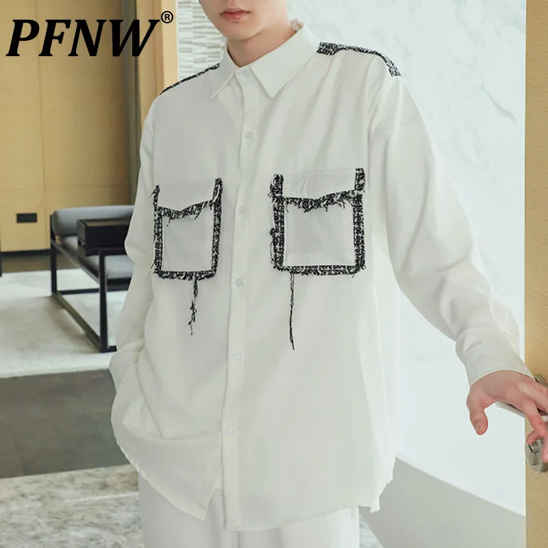 

Мужская рубашка с длинным рукавом PFNW, однобортная Свободная рубашка с карманами, с необработанными краями, в стиле пэчворк, весна-осень, 21D3392...