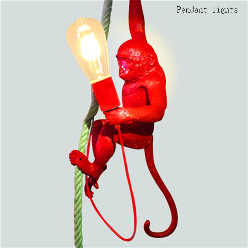 Red pendant lights Современные светодиодные подвесные светильники из смолы, скандинавские светильники обезьяны, гостиной, спальни, подвесной светильник для ресторанов и баров, светильники для кухни - Цвет корпуса: Red pendant lights