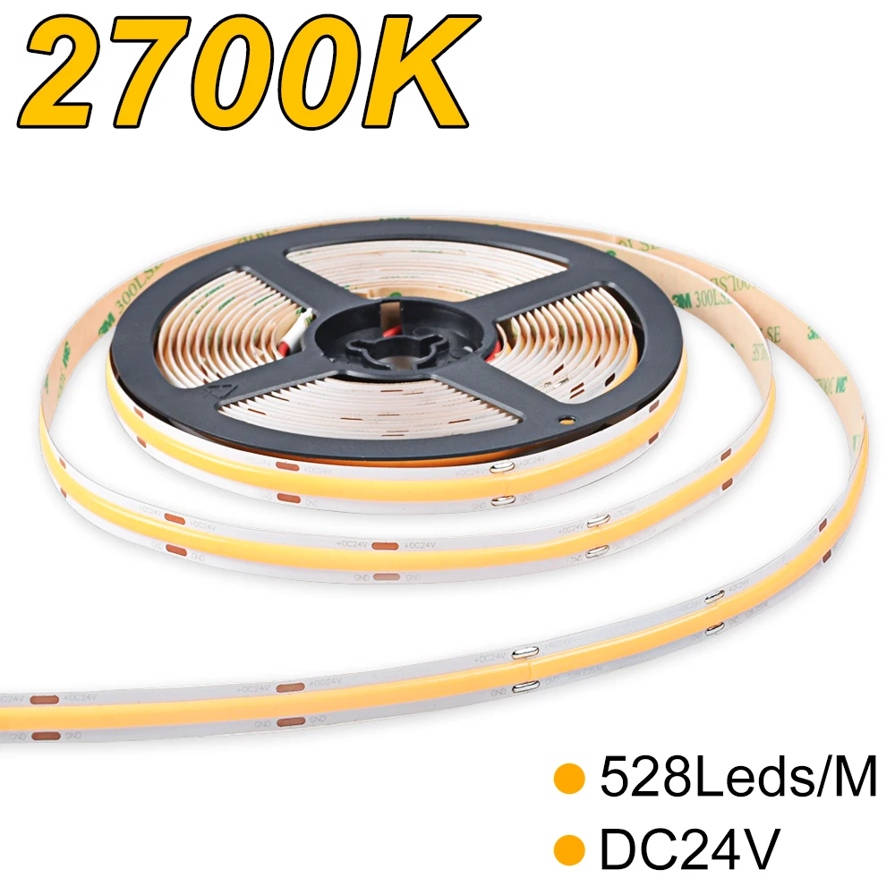 IP20 5M CRI90 High Density Flexible FOB COB Led Light 320 480 528 LEDs DC12V 24V 2700K 3000K 4000K 6000K Linear Strip | Лампы и