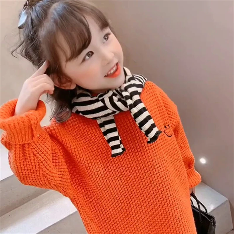 

Girls Boys Sweater Kids Coat Outwear 2022 Orange Plus Velvet Thicken Warm Spring Autumn Knitting Wool Cotton Vetement Enfant Ch