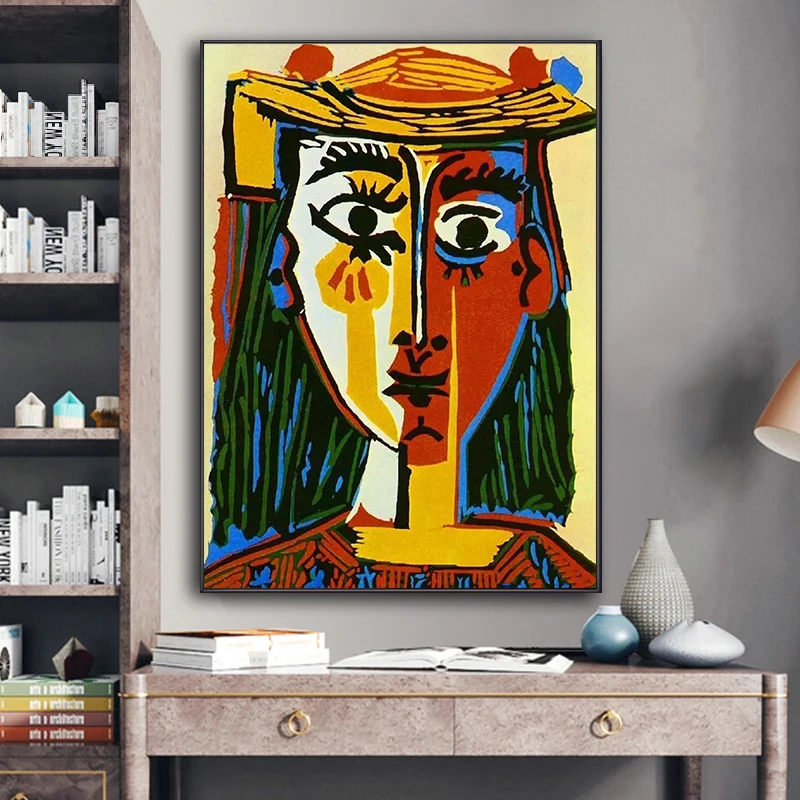 

Famous Painting Picasso Mujer Con Sombrero Oil Painting Canvas Painting Wall Art for Living Room Home Decor (No Frame)
