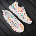 ELVISWORDS, модная обувь с мультяшным рисунком зубьев, удобные сетчатые женские кроссовки на плоской подошве, мягкие кроссовки на шнуровке для бега для студентов