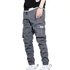 Брюки-карго мужские с боковыми карманами, повседневные Джоггеры в стиле хип-хоп, модная повседневная Уличная одежда, черные