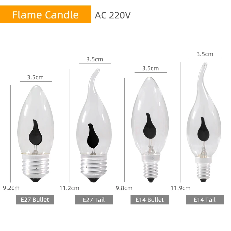 Лампа в виде свечи с эффектом пламени E14 E27 мерцающая винтажном стиле