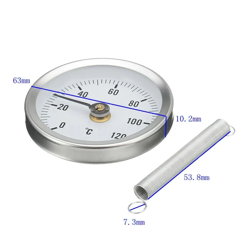 

63MM 0-120 Centigrade Clip-On Pipe Dial Thermometer Metal Temperature Temp Gauge With Spring ADW889