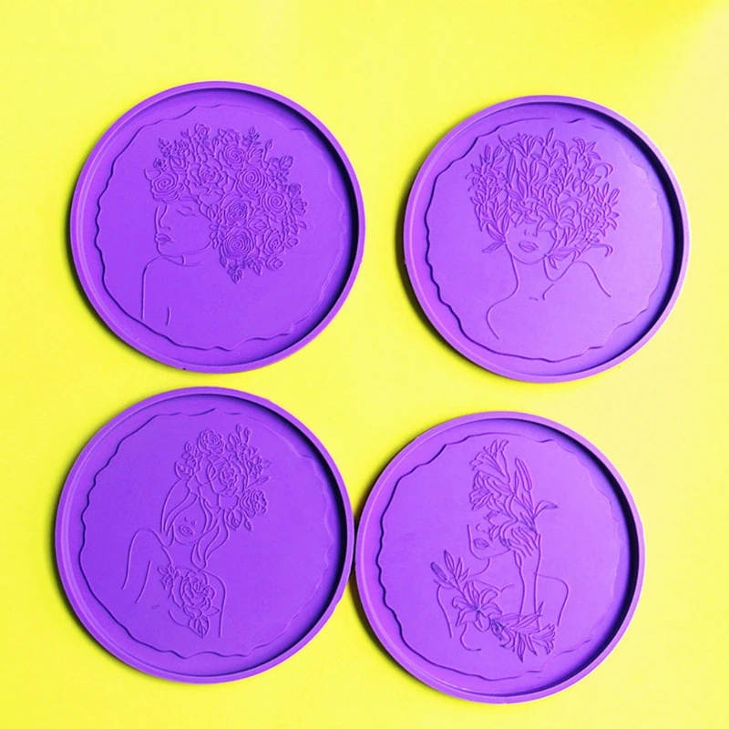 4 Pcs Irregular Flower Fairy Art Coaster Epoxy Resin Mold Flowers Beauty Women Cup Mat Silicone DIY Crafts Home Decorations | Украшения и