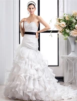 free shipping black belt casamento organza ruffles vestido de noiva 2016 new fashionable sweetheart wedding dress bridal gown