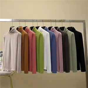 Футболка с высоким воротом Осенняя свободная Однотонная футболка 2020 Корейская Двусторонняя Футболка женские Топы с длинным рукавом женская одежда