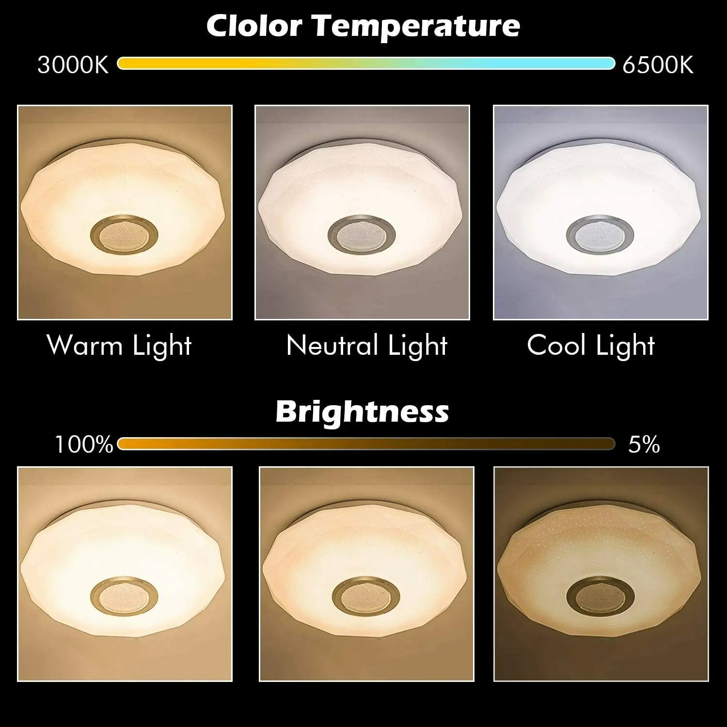 $17.88 300W RGB Dimmable Music Ceiling lamp Remote&APP control Ceiling Lights AC180-265V for Home bluetooth speaker lighting Fixture