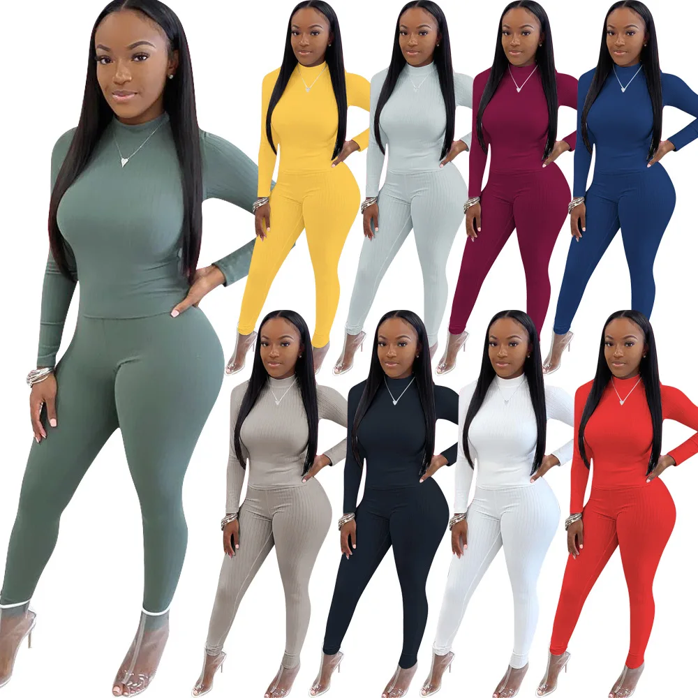 

Women Knitted Skinny Set Ladies Long Sleeve Sweater Legging Knitting Pants Suits Autumn Winter Bodycon Tracksuits Fitness Set