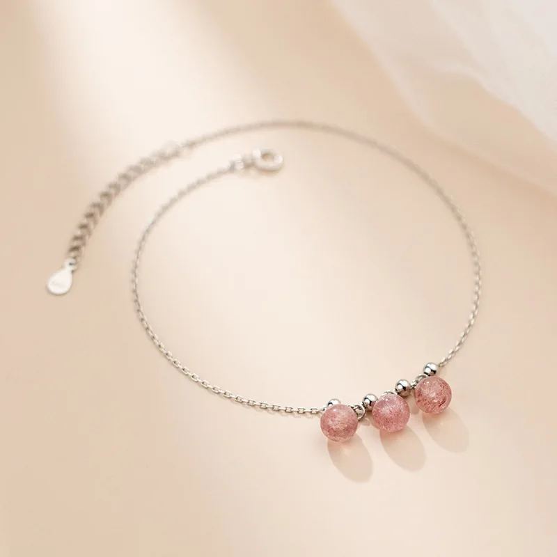 

Enosola Real 925 Sterling Silver Fashion Strawberry Crystal Beads Anklets for Women Wedding Anniversary Fine Jewelry