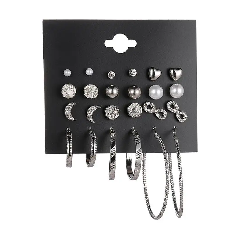 12pair silver Изящные Для женщин Высокое качество 9 пар/компл. бабочка с цветочным узором из стразов и Циркон с круглым жемчугом, свадебные Новое поступление серьги в форме листа набор - Окраска металла: 12pair silver
