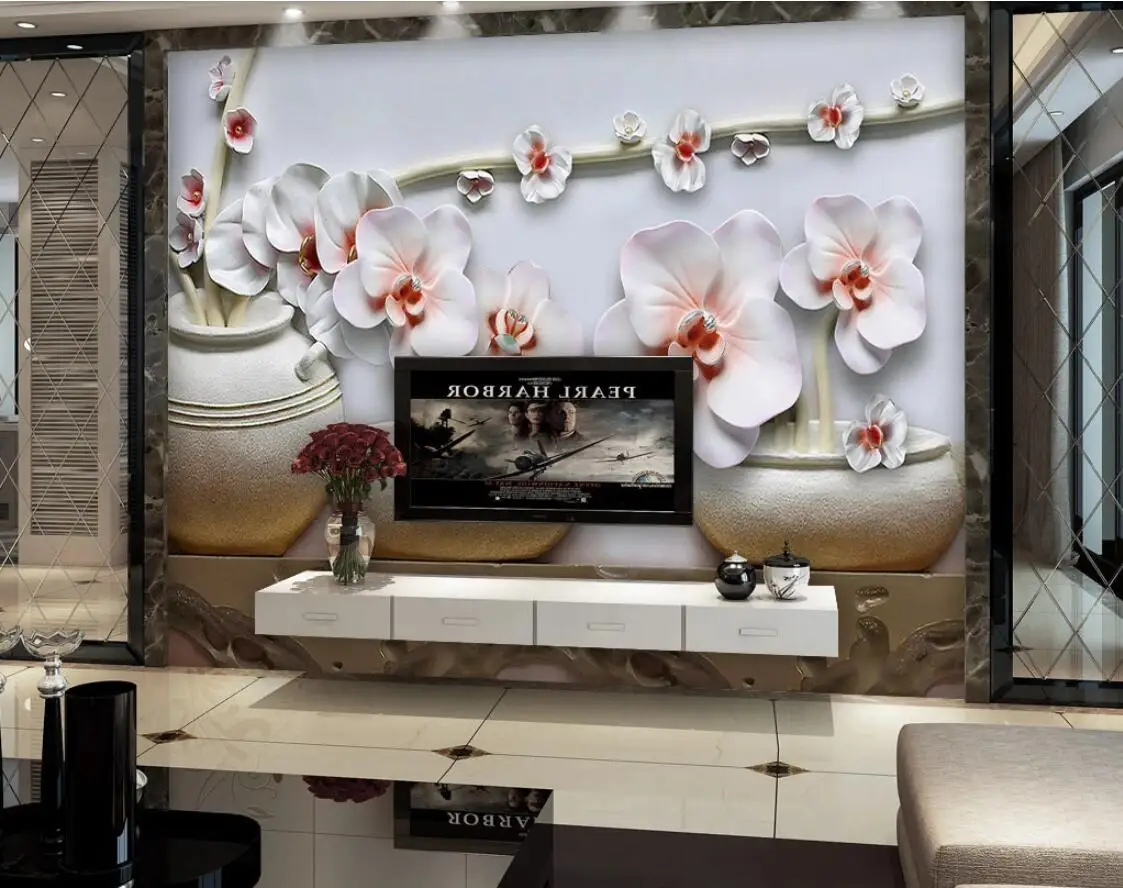 Тисненый цветок фаленопсиса настенная бумага Цветочная Настенная роспись холст