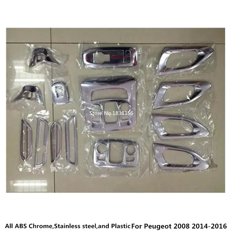 

For Peugeot 2008 2014 2015 2016 ABS Chrome Switch Handle Bowl Steering Wheel Vent Outlet Air Condition Panel Control Trim Frame