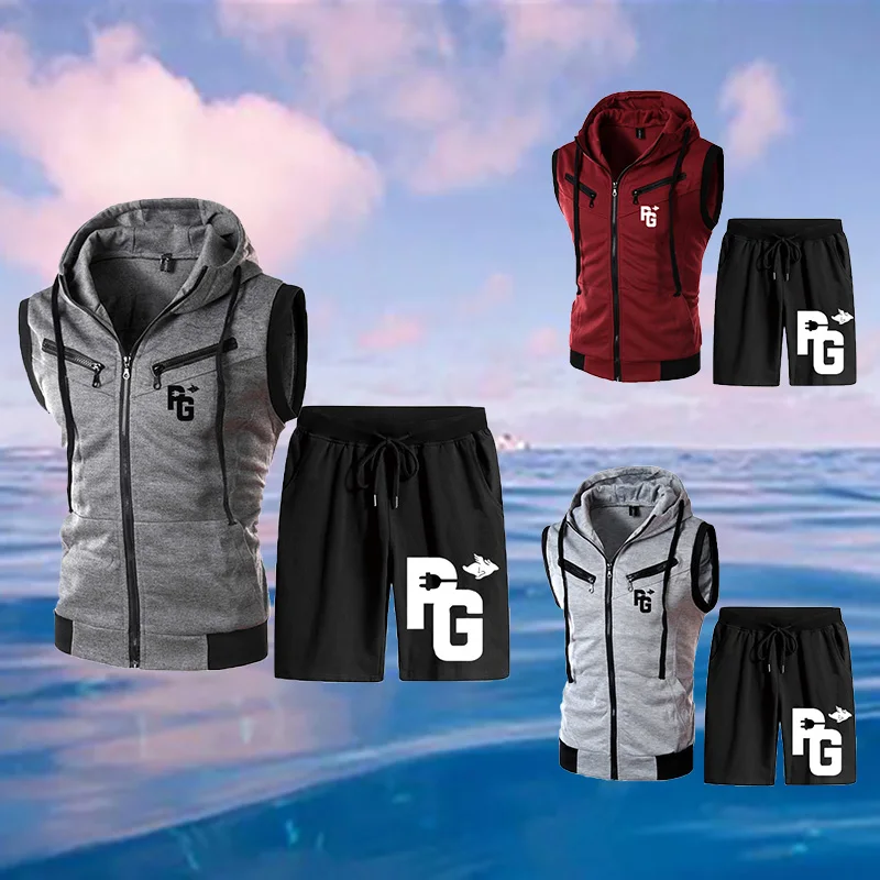 

Summer New Men's Solid Color Round Neck Vest Casual Trend Loose High Quality Sleeveless Vest Shorts 2-piece Men's Suit