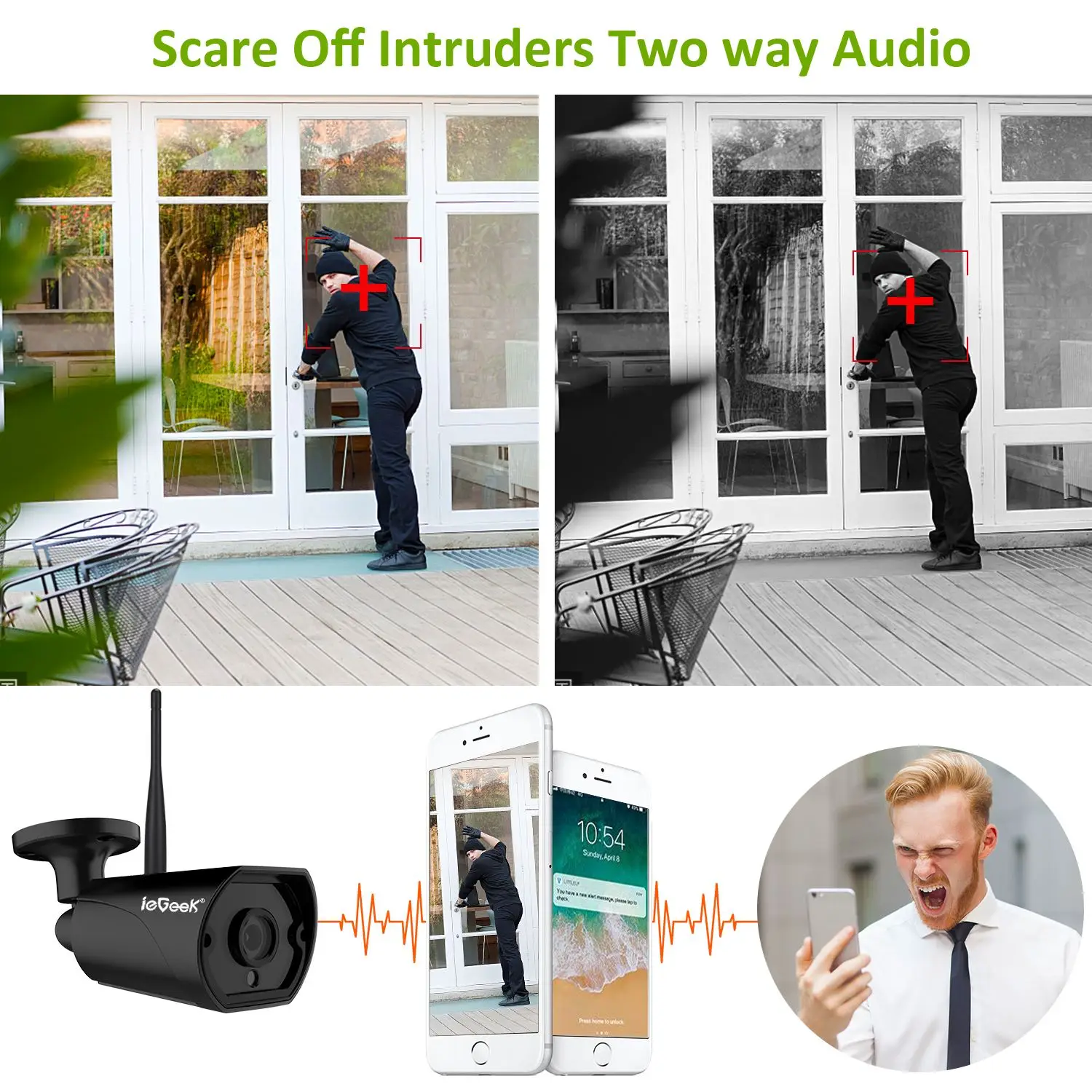 ieGeek 3MP IP Camera Wifi Outdoor 1080P HD IR Motion IP66 Waterproof Two-Way Audio CMOS CCTV Security Wireless | Безопасность и